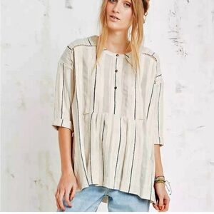 Free People Cream Striped Button-Front Peasant Tunic